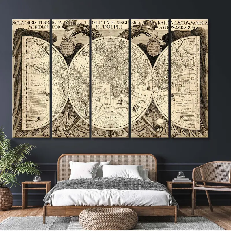 Antique World Map, Noua Orbis World Map, Vintage Decor Map, Historic Map, Antique Style Map, Living Room Wall Art, World Map Wall Art,Canvas - 4