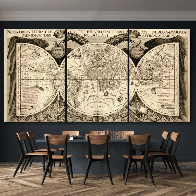 Antique World Map, Noua Orbis World Map, Vintage Decor Map, Historic Map, Antique Style Map, Living Room Wall Art, World Map Wall Art,Canvas - 2