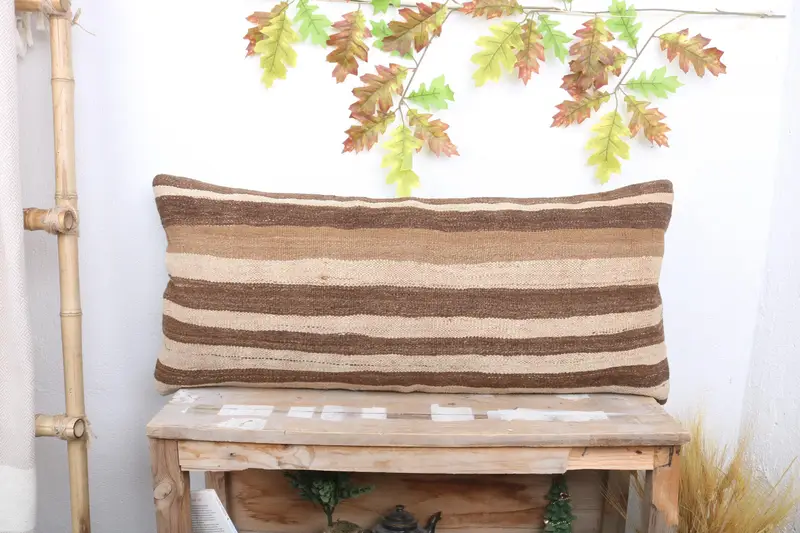 Pillow Case, 16x36 Beige Pillow Sham, Boho Pillow Sham Cover, Bright Cushion Case, Vintage Throw Cushion, Kilim Pillow Cover, Turkish Pillow - 1