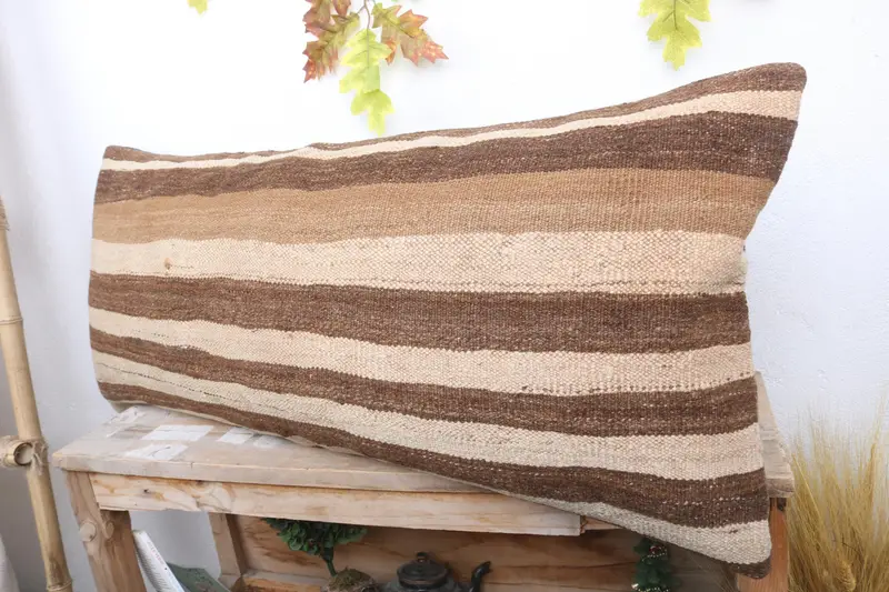 Pillow Case, 16x36 Beige Pillow Sham, Boho Pillow Sham Cover, Bright Cushion Case, Vintage Throw Cushion, Kilim Pillow Cover, Turkish Pillow - 4