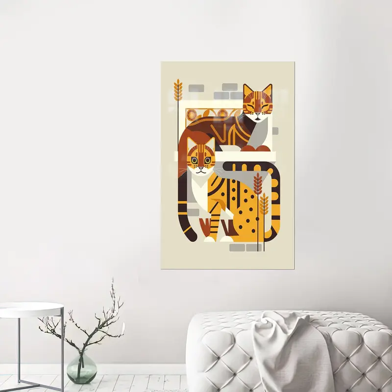 Zarif Boho Kedi Baskılı Cam - Trendy Kedi Sevgilisi Hediyesi