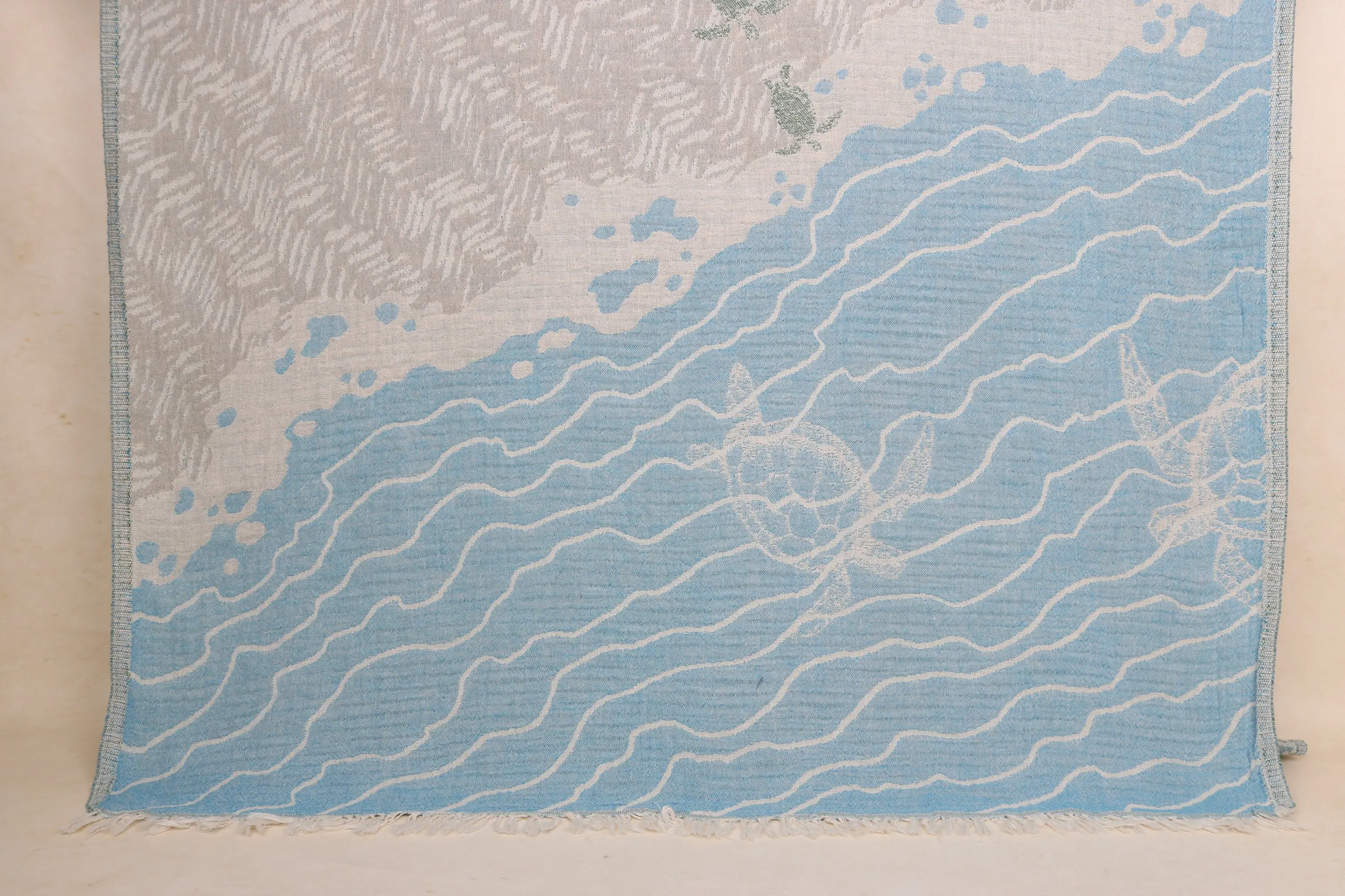Animal Patterned Turkish Cotton Towel Turquoise-Gray, 34x70 Inches - 1
