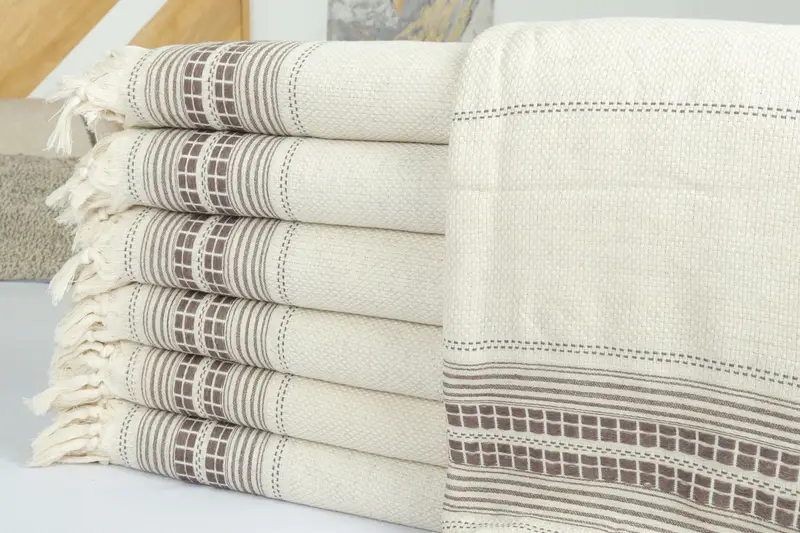 Decorative Bedspread, Bachelorette Party Favors, Organic Throw, Wedding Favors, Personalized Gift, Throw Blanket Couch, 96x94 Linen Striped Towel - 2