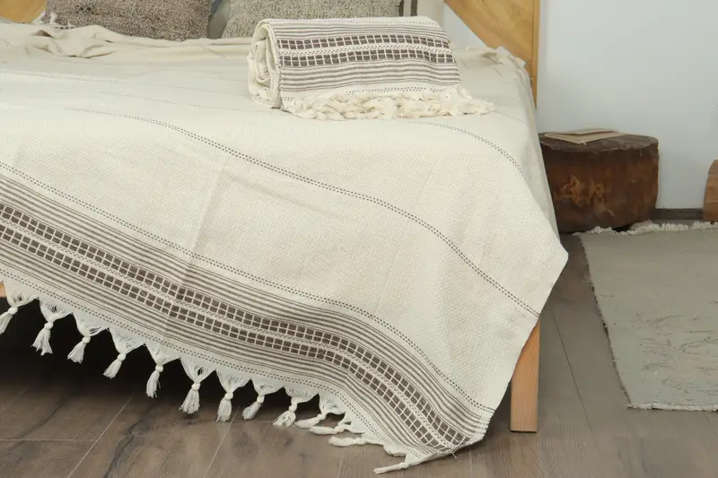 Decorative Bedspread, Bachelorette Party Favors, Organic Throw, Wedding Favors, Personalized Gift, Throw Blanket Couch, 96x94 Linen Striped Towel - 7