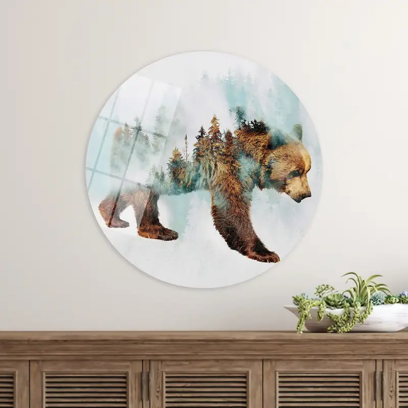 トレンディなクマの抽象的な森の保育園キャンバス プリント - ロフト装飾