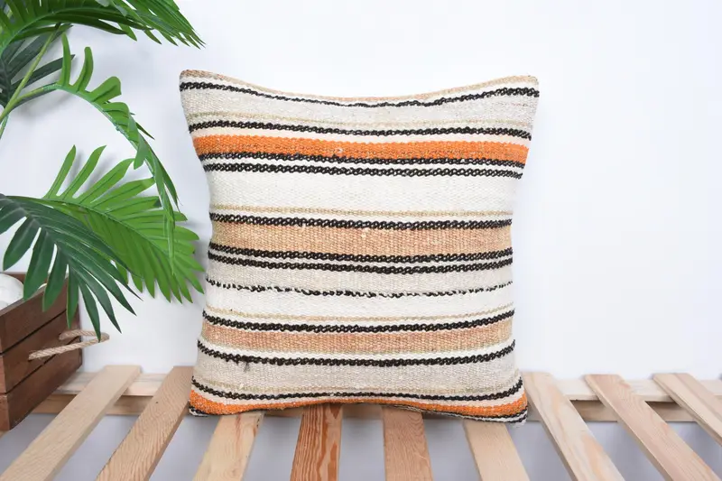 Turkish Kilim Pillow, Vintage Kilim Throw Pillow, 16x16 White Cushion, Ottoman Cushion Cover, One Of A Kind Pillow, Gift Pillow, Cushion - 1
