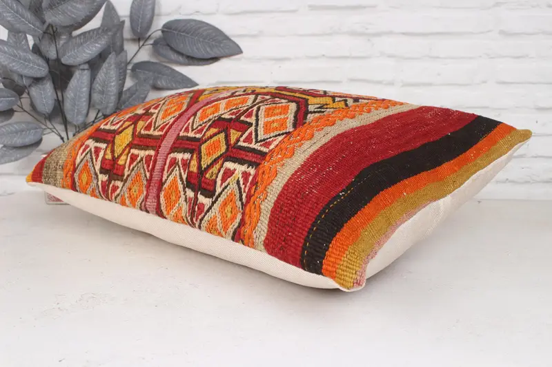 Office Chair Pillow Cover, Home Decor Pillow, 20x28 Orange Pillow Cover, Pillow Cover, Kilim Pillow Cover, Throw Kilim Pillow - 6