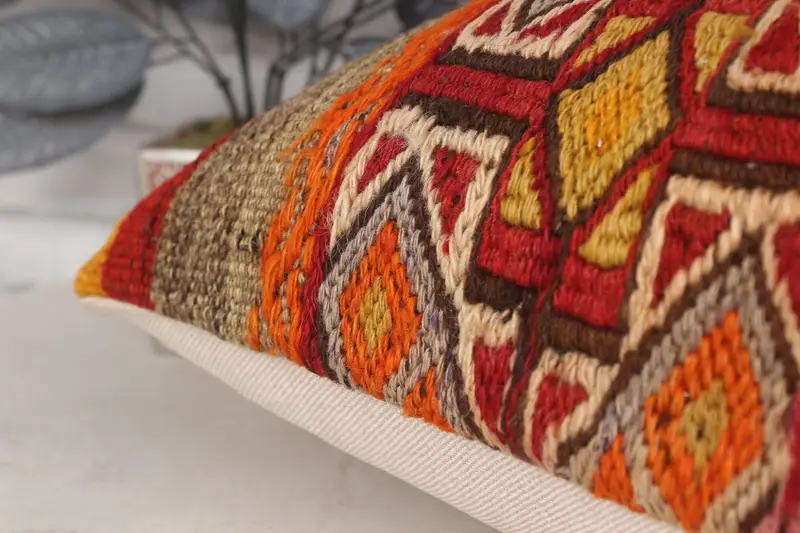 Office Chair Pillow Cover, Home Decor Pillow, 20x28 Orange Pillow Cover, Pillow Cover, Kilim Pillow Cover, Throw Kilim Pillow - 7