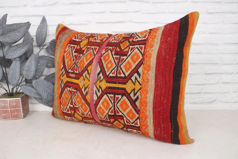 Office Chair Pillow Cover, Home Decor Pillow, 20x28 Orange Pillow Cover, Pillow Cover, Kilim Pillow Cover, Throw Kilim Pillow - 4