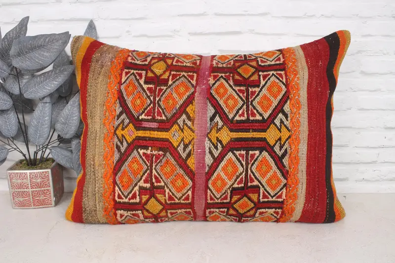 Office Chair Pillow Cover, Home Decor Pillow, 20x28 Orange Pillow Cover, Pillow Cover, Kilim Pillow Cover, Throw Kilim Pillow - 1