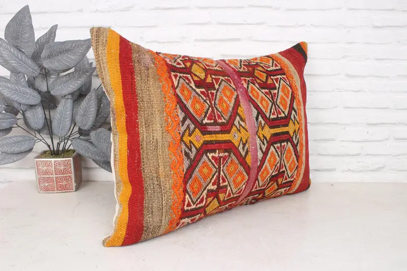 Office Chair Pillow Cover, Home Decor Pillow, 20x28 Orange Pillow Cover, Pillow Cover, Kilim Pillow Cover, Throw Kilim Pillow - 3