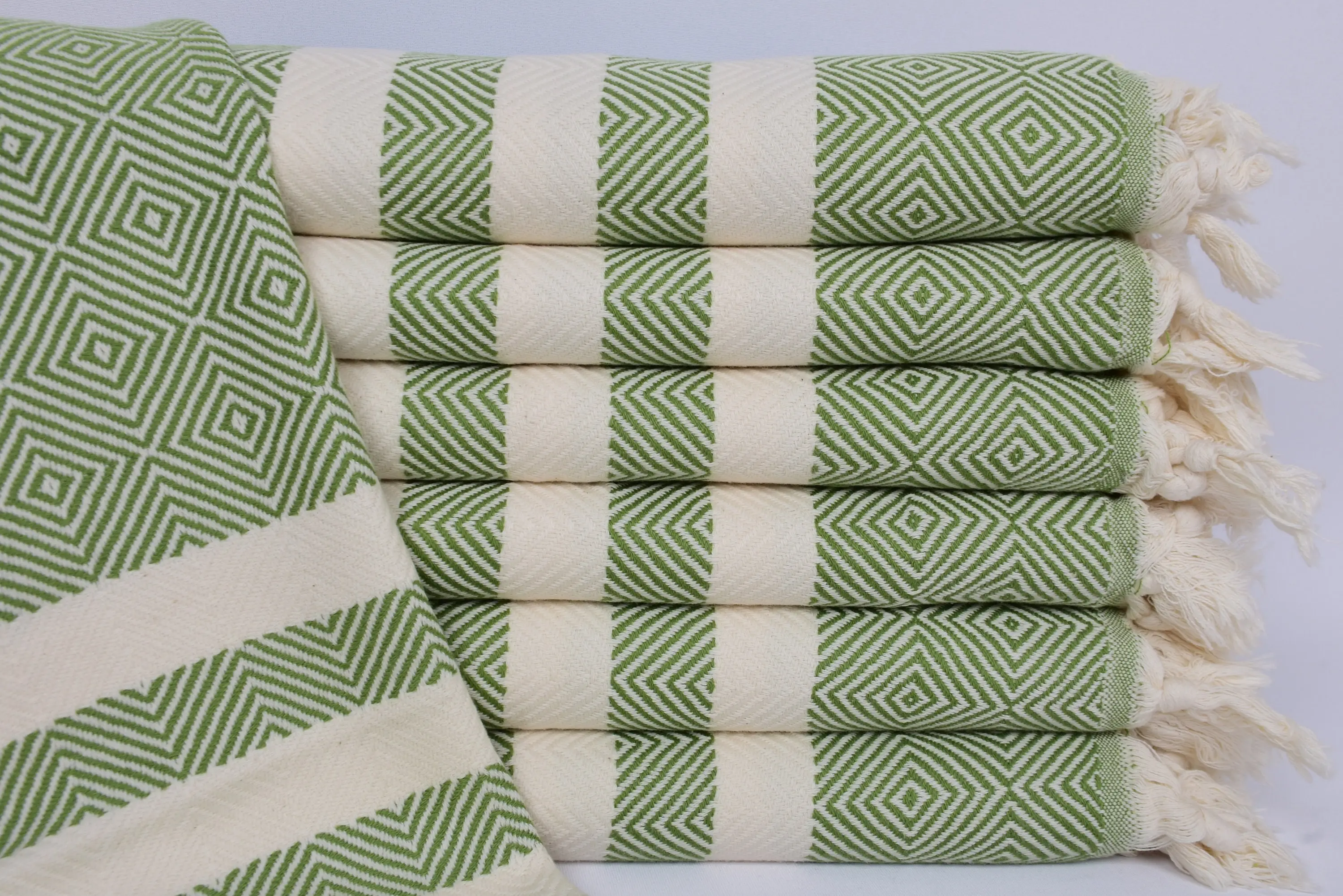 Monogrammed Hand Towel Organic Cotton, Khaki Green Diamond, 32x20 Inches - 1