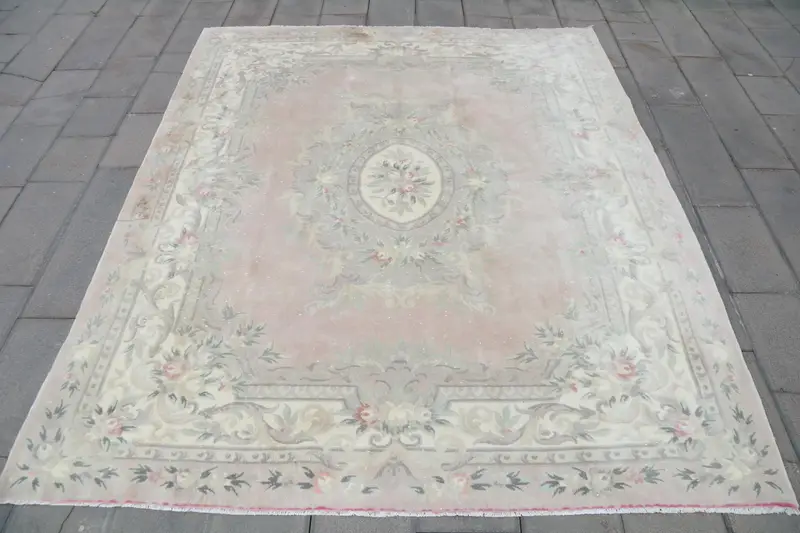 Yeşil & Kırmızı Çiçekli Halı, 8x9,4 ft Şık Dekor