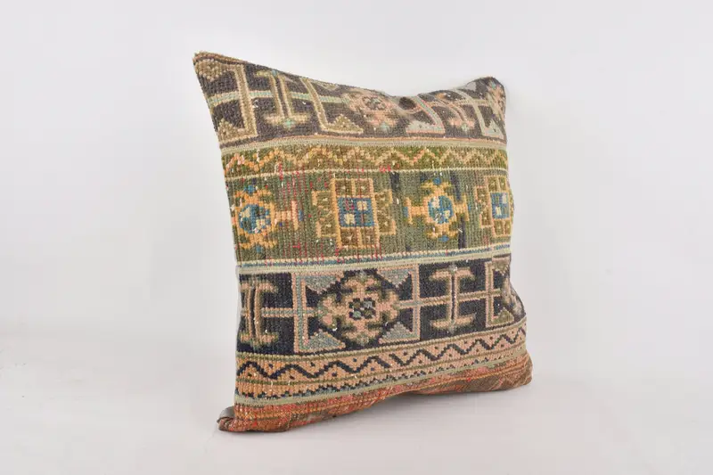 Kilim Pillow, Gift Pillow, Decorative Throw Pillow Sham, 24x24 Blue Cushion Case, Kilim Cushion Sham, Natural Pillow, Pillow Cover - 2