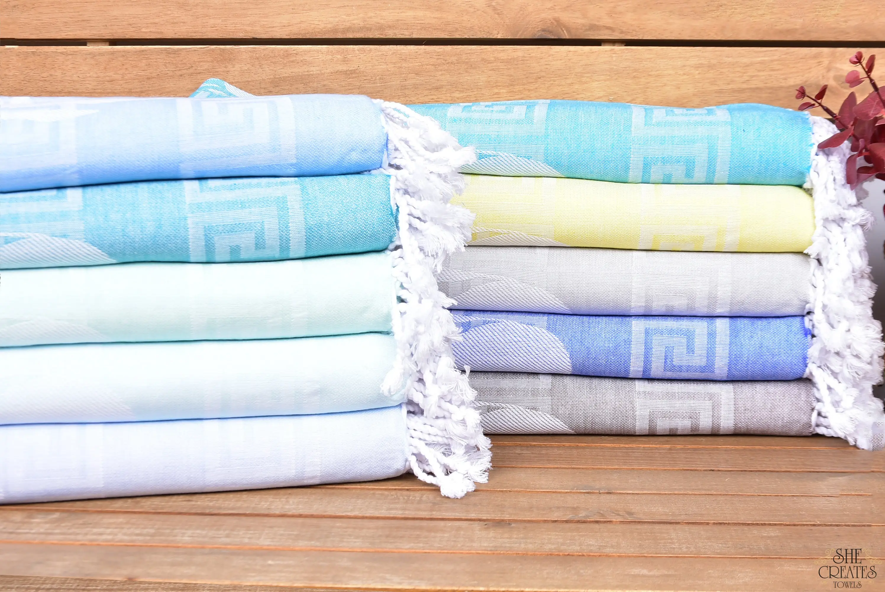 Personalized Turkish Cotton Patterned Towel, Art Deco, Beige, 40x70 Inches - 1