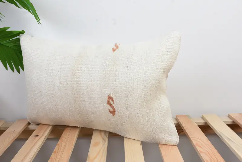 Handmade Kilim Cushion, Cushion Case, Vintage Pillow, Handmade Rug Seat Cushion Case, Boho Pillow Sham Cover, 12x20 White Pillow Cover - 5