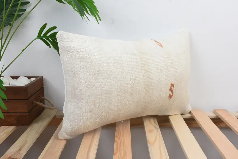 Handmade Kilim Cushion, Cushion Case, Vintage Pillow, Handmade Rug Seat Cushion Case, Boho Pillow Sham Cover, 12x20 White Pillow Cover - 4