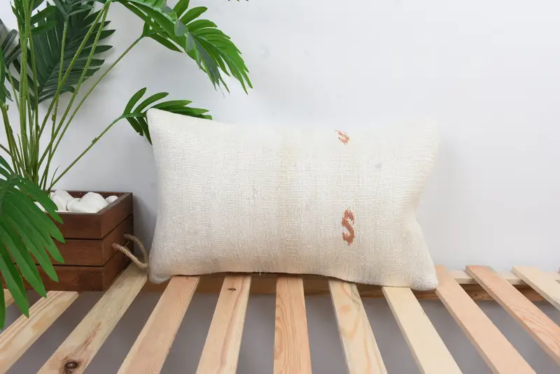 Handmade Kilim Cushion, Cushion Case, Vintage Pillow, Handmade Rug Seat Cushion Case, Boho Pillow Sham Cover, 12x20 White Pillow Cover - 1