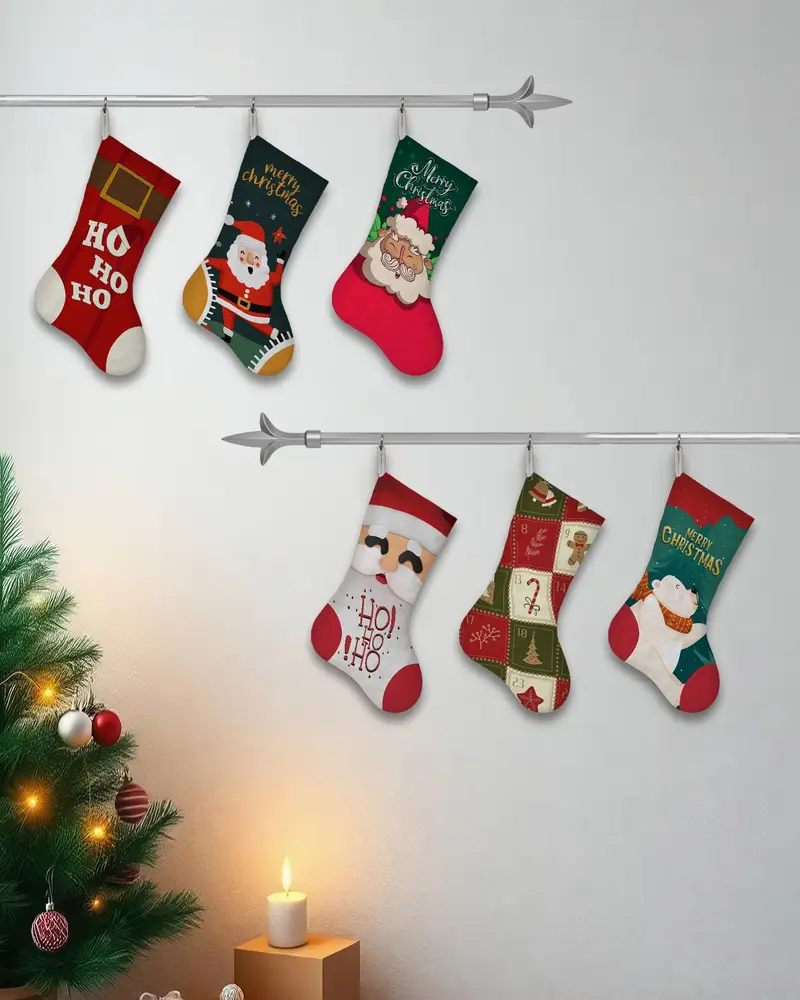 Festive White & Red Christmas Stocking, Cozy Cotton Ornament Decor