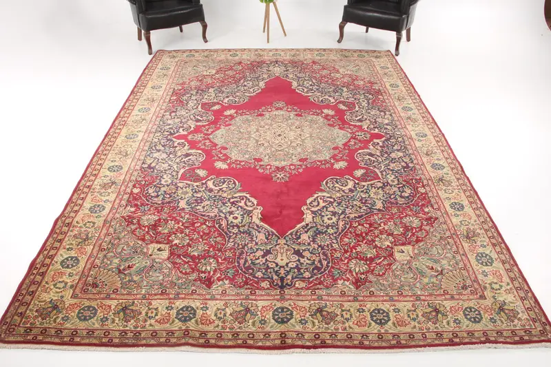 Vintage 8.5x12.2 ft Rug, Oushak Turkish Rug, Red Floral Rug Wool - 1