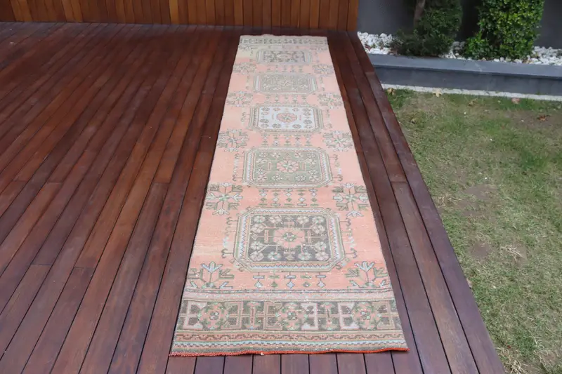 2.6x11.3 ft Rug, Turkish Vintage Runner Rug, Orange Oushak Wool Rug - 1