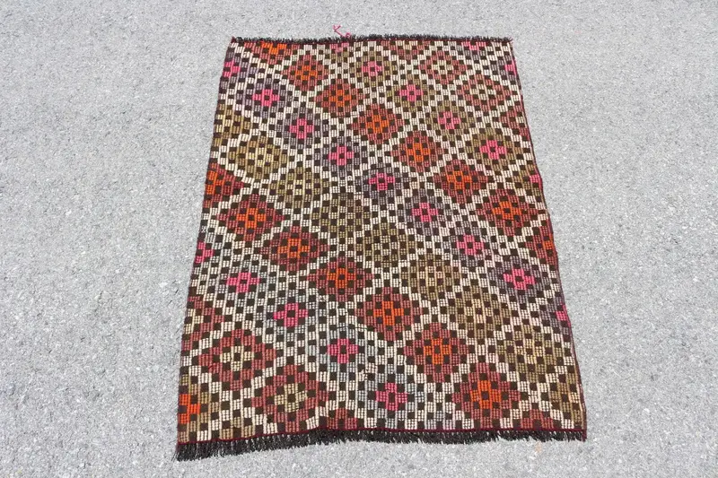 2,8x3,7 ft kleiner türkischer Vintage-Teppich, brauner Wollteppich - 1