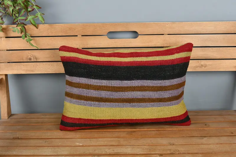 Throw Kilim Pillow, Vintage Pillow Sham, 16x24 Red Cushion Cover, Kilim Pillow, Cushion, Authentic Cushion Cover, Kilim Cushion Sham - 6