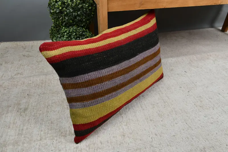 Throw Kilim Pillow, Vintage Pillow Sham, 16x24 Red Cushion Cover, Kilim Pillow, Cushion, Authentic Cushion Cover, Kilim Cushion Sham - 7