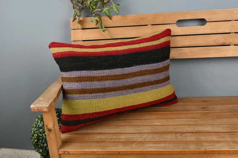 Throw Kilim Pillow, Vintage Pillow Sham, 16x24 Red Cushion Cover, Kilim Pillow, Cushion, Authentic Cushion Cover, Kilim Cushion Sham - 1