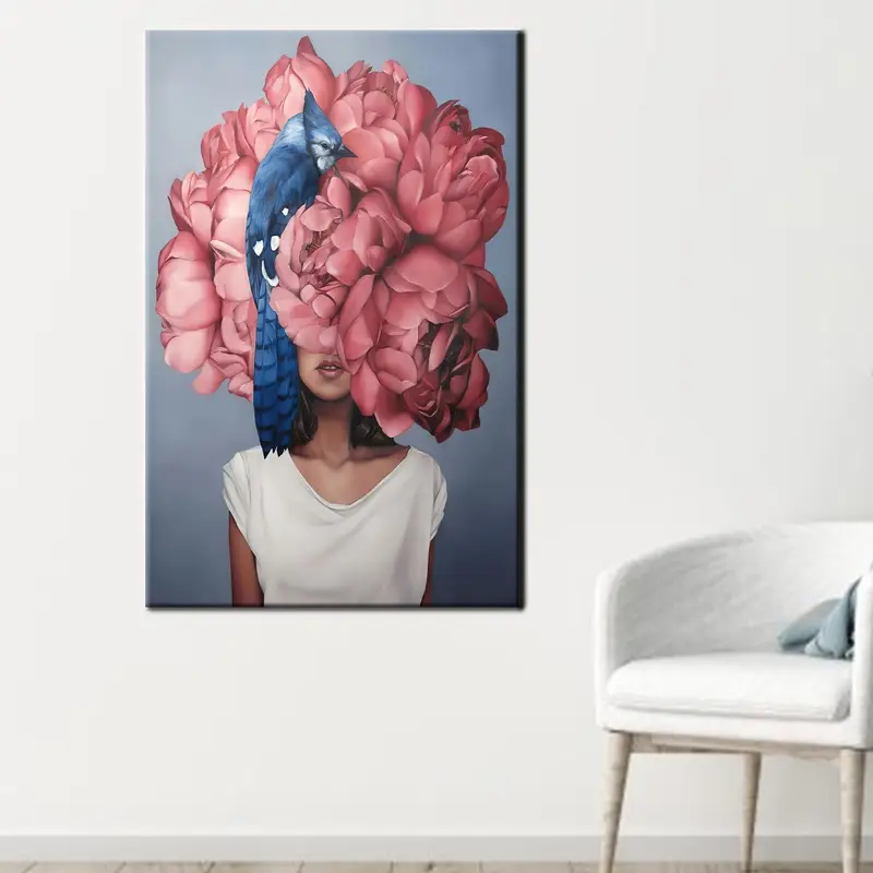 エレガントなピンクの花の抽象的な女性プリント キャンバス アート