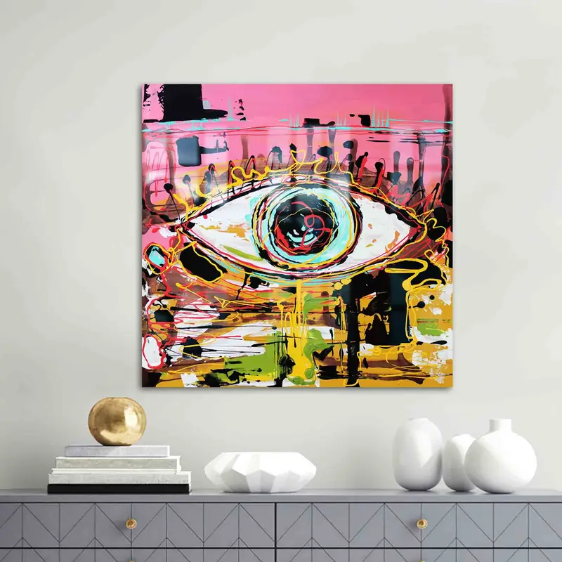 エレガントなプリントガラス: カラフルなアイグラフィティデザイン