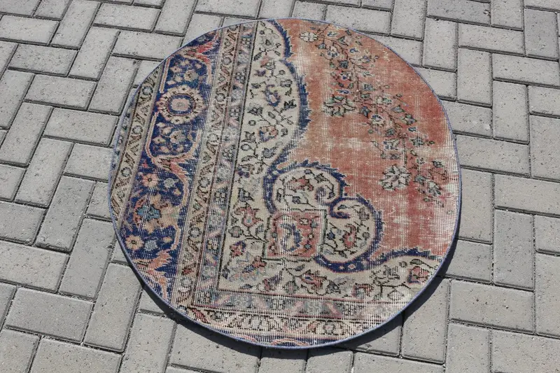 ブラウン & ブルー ペルシャ絨毯、3x3.2 フィート エレガントな装飾