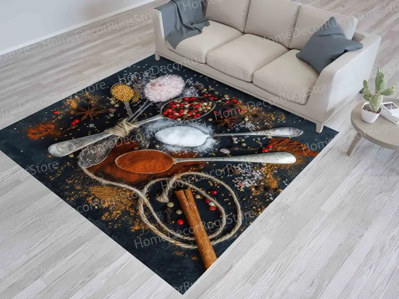 トレンディなプリントラグ: ダイニングルーム用のエレガントなスパイスデザイン