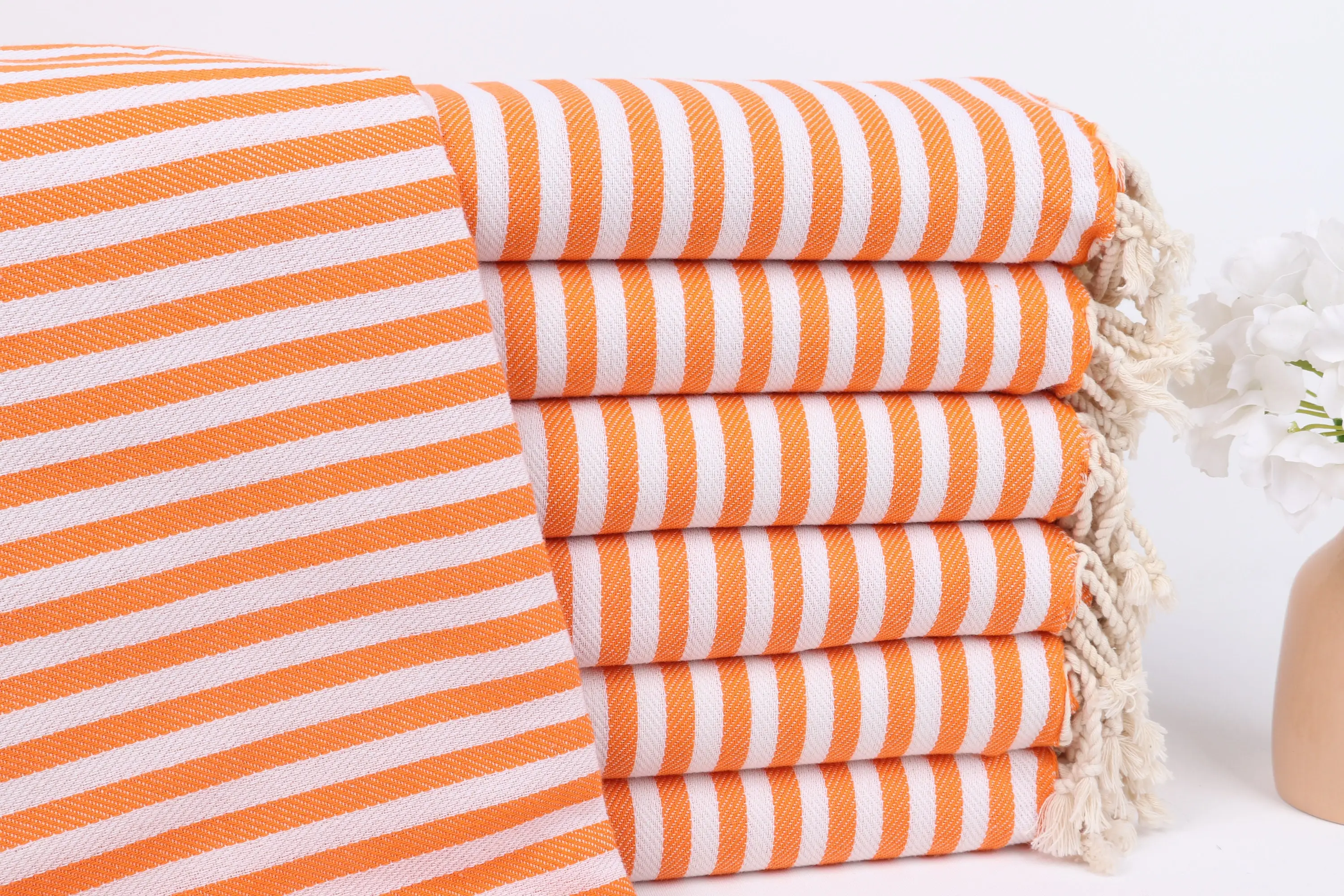 Turkish Towel Orange Cotton Striped, Spa and Beach Towel, 40x71 Inches - 1