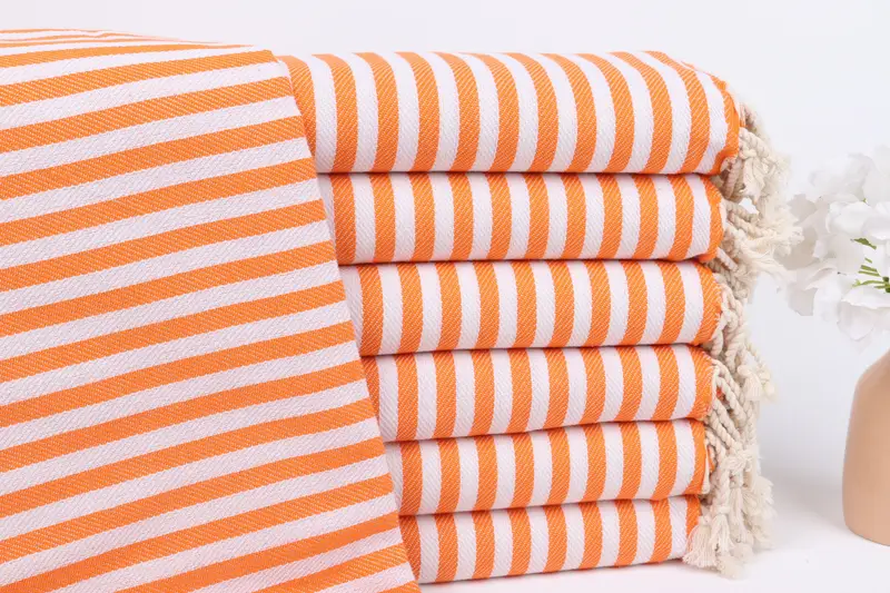 Turkish Towel Orange Cotton Striped, Spa and Beach Towel, 40x71 Inches