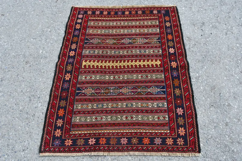 2.6x3.2 ft Rug, Turkish Vintage Rug, Red Oriental Wool Rug - 1