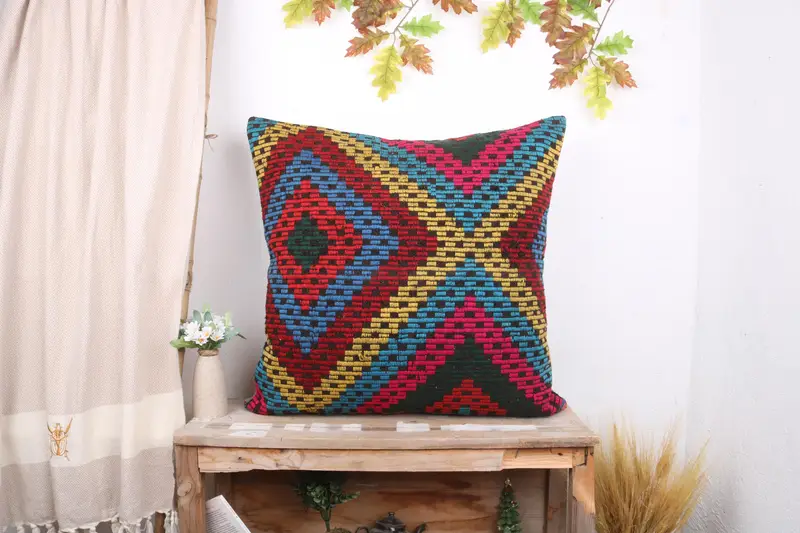28x28 Blue Pillow Sham, Pillow for Couch, Vintage Pillow, Boho Pillow, Decorative Cushion Cover, Handmade Rug Seat Cushion, Cushion - 1