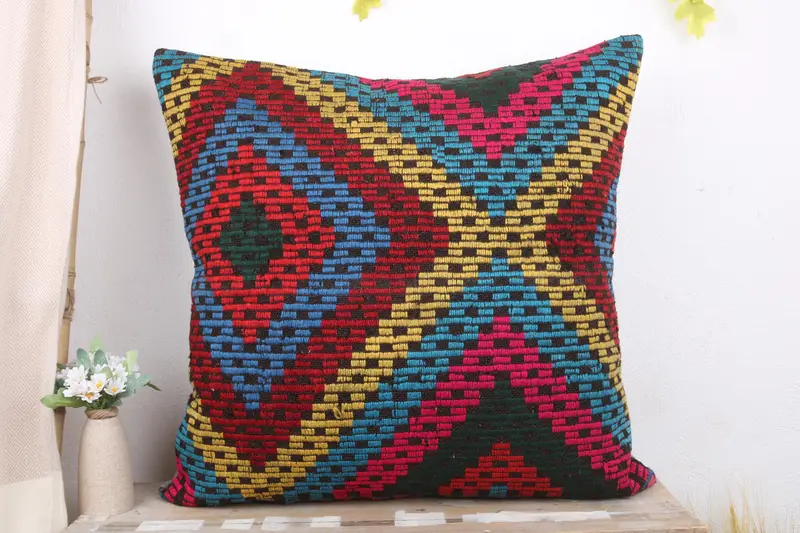 28x28 Blue Pillow Sham, Pillow for Couch, Vintage Pillow, Boho Pillow, Decorative Cushion Cover, Handmade Rug Seat Cushion, Cushion - 2