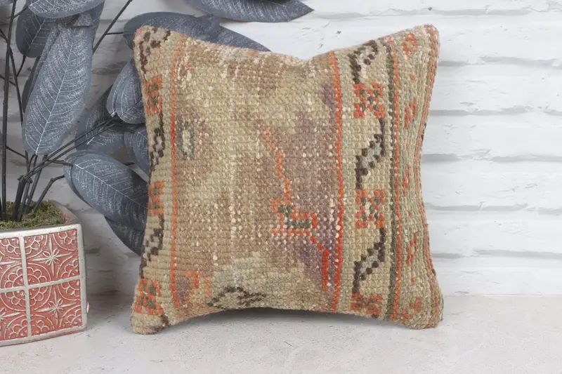 Vintage Kilim Throw Pillow, Home Decor Pillow, Decorative Bolster Pillow Sham, Pillow Cover, Pillow for Couch, 12x12 Purple Pillow Sham - 1