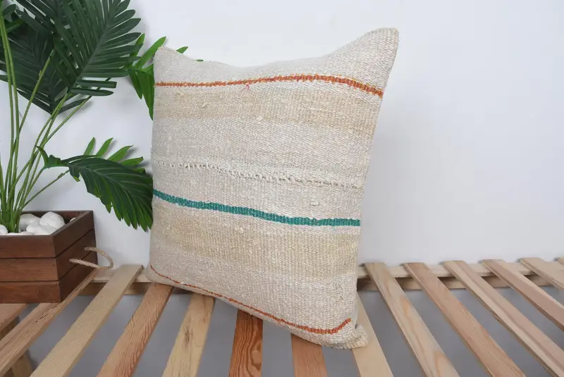 Vintage Kilim Throw Pillow, Cushion, Ikat Pillow Cover, Gift Pillow, 20x20 Beige Cushion Case, Outdoor Throw Pillow Cover, Pillow for Sofa - 5