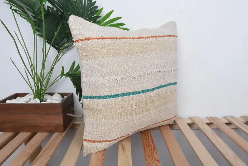 Vintage Kilim Throw Pillow, Cushion, Ikat Pillow Cover, Gift Pillow, 20x20 Beige Cushion Case, Outdoor Throw Pillow Cover, Pillow for Sofa - 4