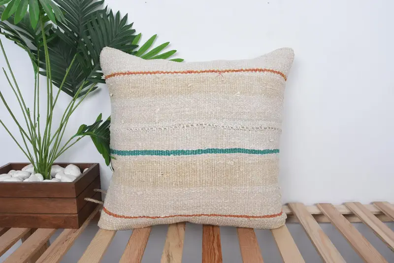 Vintage Kilim Throw Pillow, Cushion, Ikat Pillow Cover, Gift Pillow, 20x20 Beige Cushion Case, Outdoor Throw Pillow Cover, Pillow for Sofa - 1