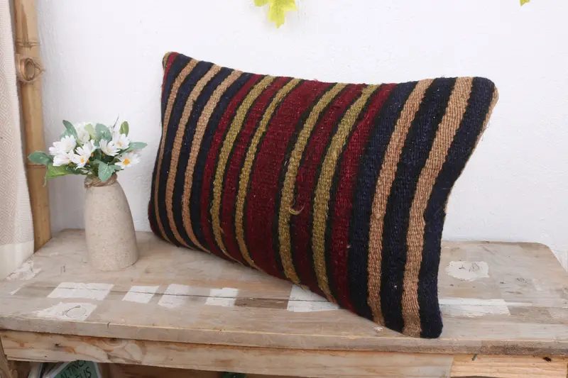 Vintage Pillow, 12x20 Brown Pillow Case, Boho Pillow, Ethnical Kilim Rug Pillow, Crochet Pattern Pillow Cover, Pillow Cover - 4