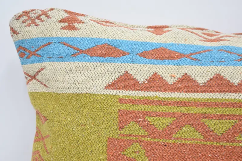 Vintage Kilim Throw Pillow, Kilim Pillow, Designer Throw Cushion Cover, 20x28 Green Cushion Case, Cushion Cover, Antique Pillows - 2