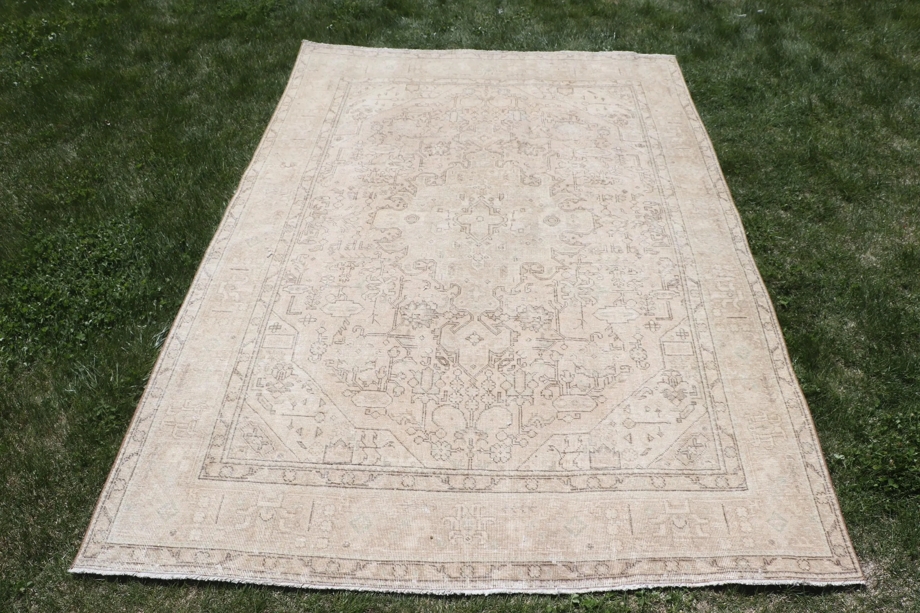 6.4x9.2 ft Vintage Halı, Türk Büyük Halı, Kahverengi Çiçekli Yün Halı - 1
