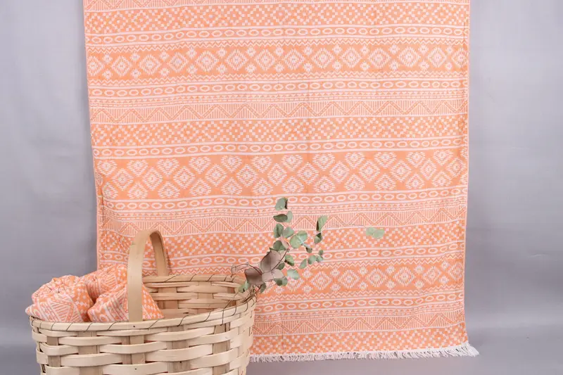 Organic Cotton Towel, Bath Towel, Beige, Geometric, 36x71 Inches