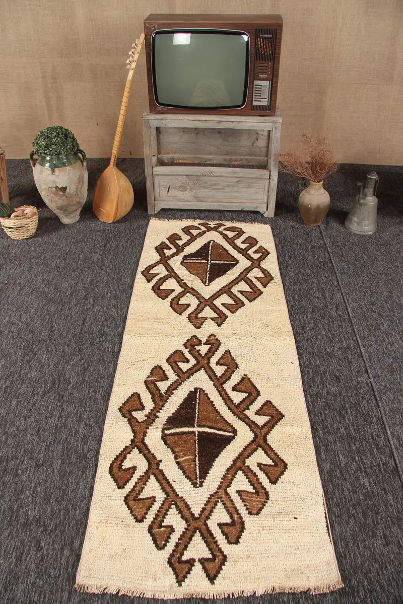 2.5x6.8 ft Rug, Vintage Turkish Rug, Herki Brown Rug - 1