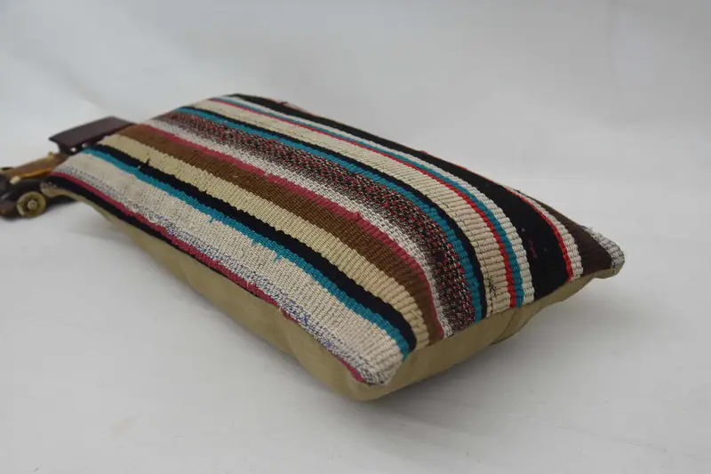 Vintage Kilim Throw Pillow, Handmade Kilim Cushion, Ethnical Kilim Rug Pillow, Pillow Sham, Couch Cushion, 12x24 Blue Cushion Cover - 5