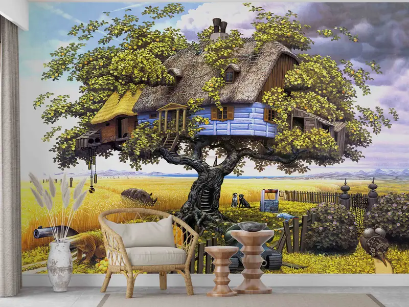 Reproduction Wall Paper, Surreal Wall Paper, Contact Paper, Childhood Dream Wall Paper, Fantasy Tree Paper Art, Modern Wallpaper, - 9