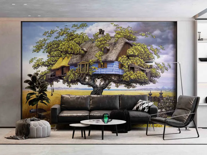 Reproduction Wall Paper, Surreal Wall Paper, Contact Paper, Childhood Dream Wall Paper, Fantasy Tree Paper Art, Modern Wallpaper, - 3